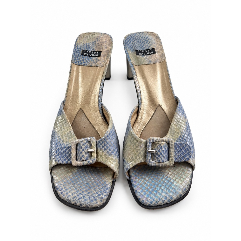 Stuart Weitzman Vintage Y2K Blue Snakeskin Buckle Mule Heels Women's Size 5
